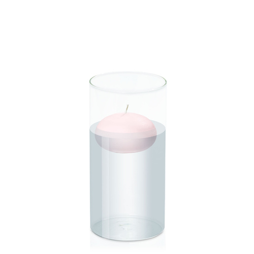 Blush Pink 7.5cm Floating Candle in 10cm x 20cm Glass
