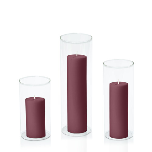Burgundy 5cm Pillar in 8cm Glass Set - Med