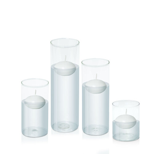 White 6cm Event Floating Candle in 8cm Glass Set - Sm