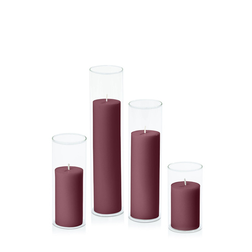 Burgundy 5cm Pillar in 5.8cm Glass Set - Med